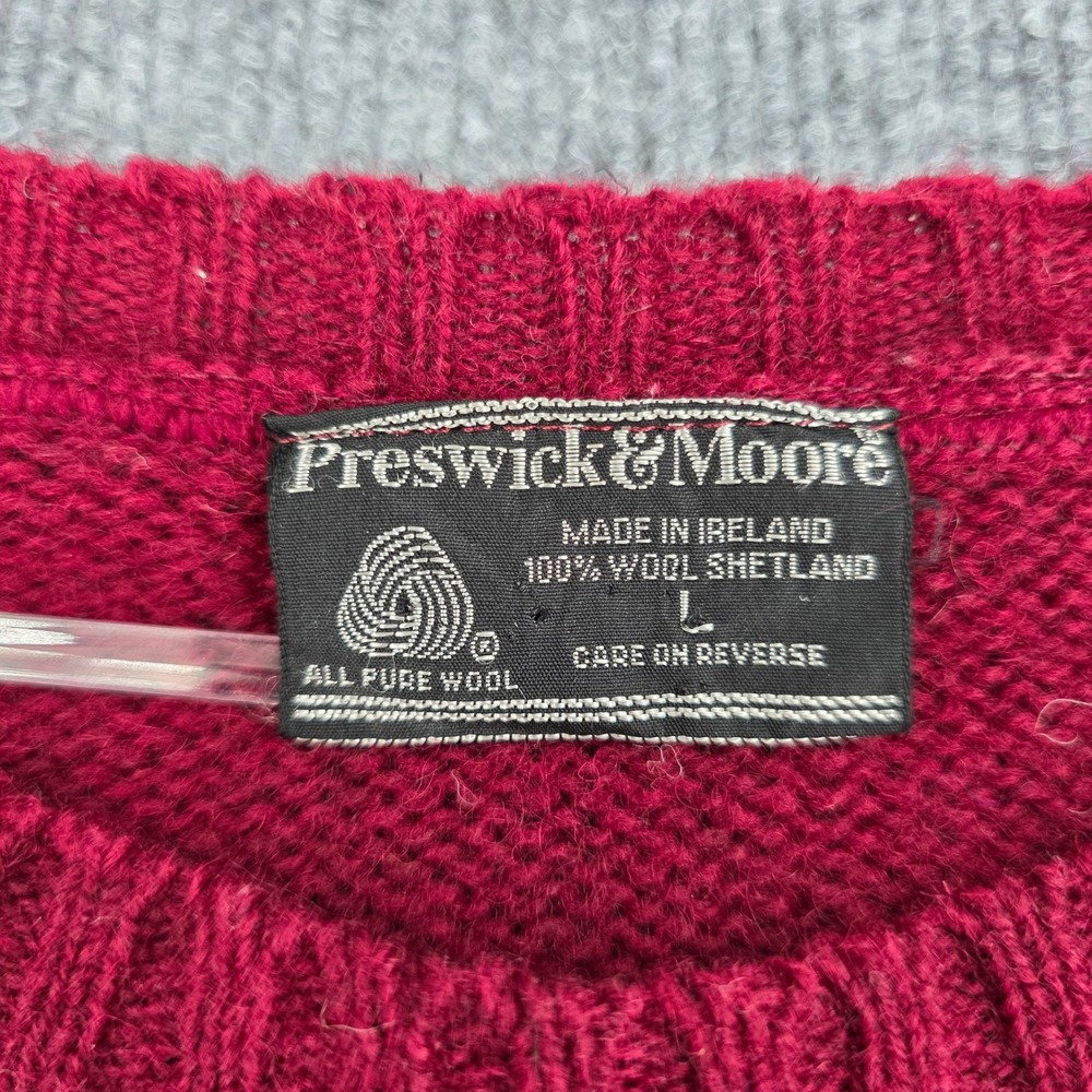 Preswick & Moore Mens L Argyle Sweater 100% Shetland Wool Made in Ireland Red - Picture 5 of 6